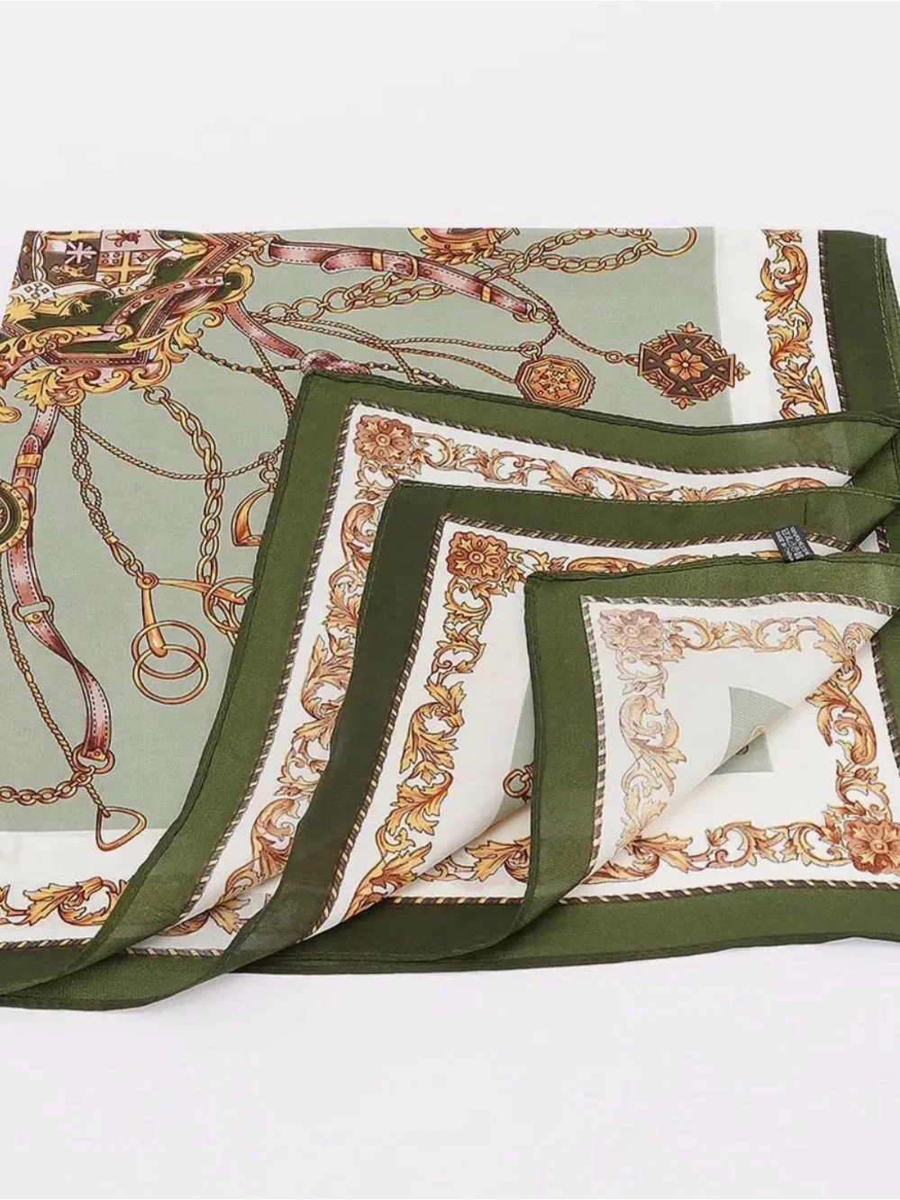 Vintage-Inspired Olive & Sage Printed Silk Scarf